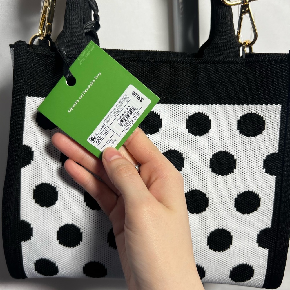 kate spade Black and White Polka Dot Canvas Crossbody Tote - Picture 9 of 10